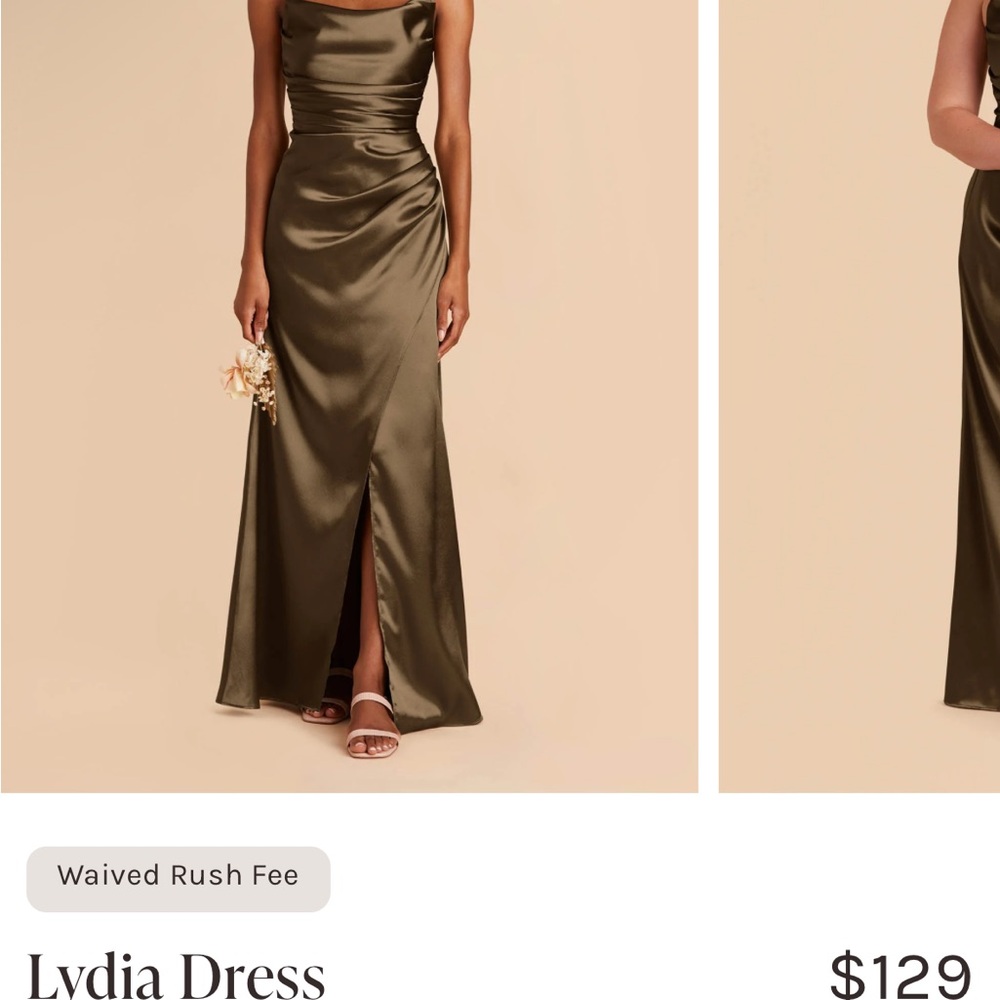 Lydia Dress — Olive Satin Evening Gown